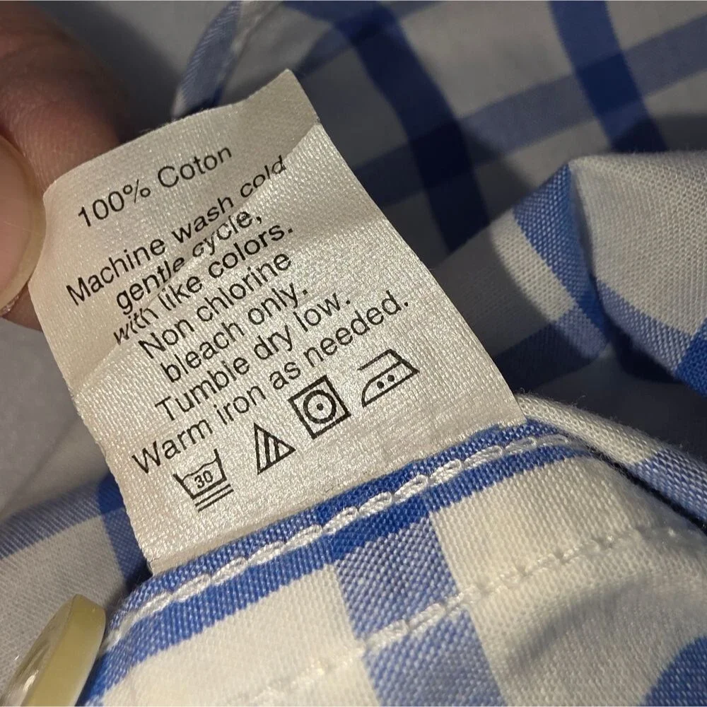 J. Crew Men's Tailored Blue White Check Button Down Shirt Size XL X-1935